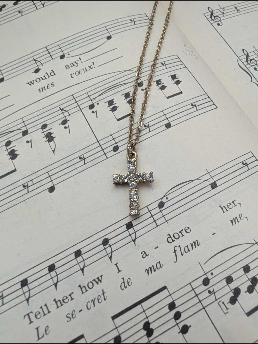 Gold Cross Pendant Necklace with Crystal Accents - Women Jewelry